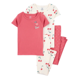 Pyjama 4 pièces cerise fille - 100% Coton