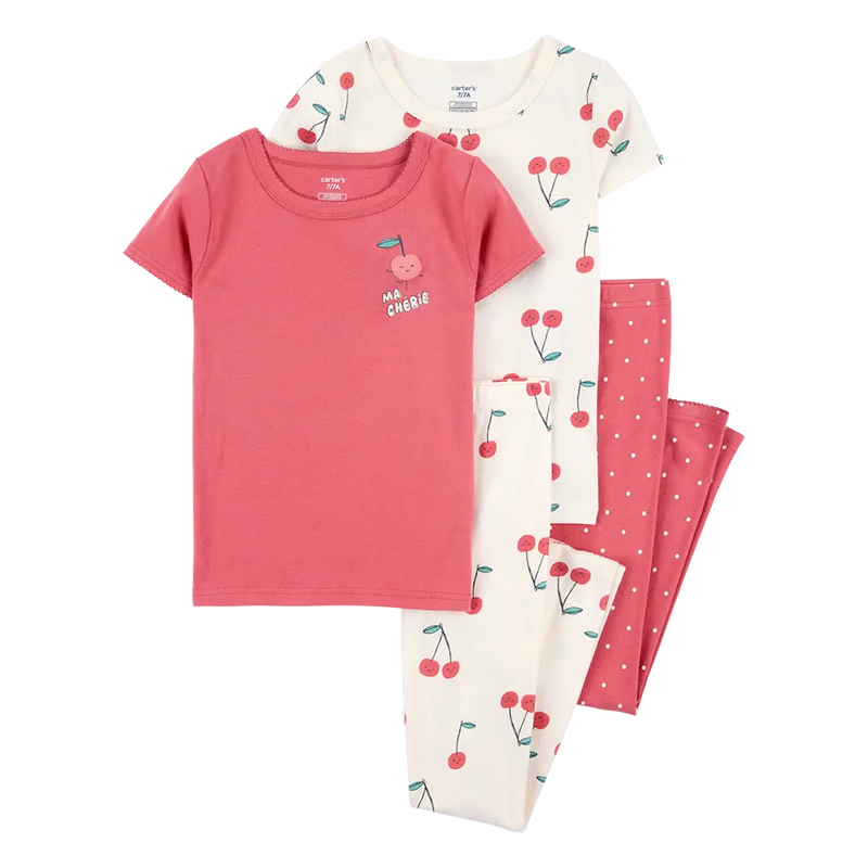 Pyjama 4 Pièces en Coton Fille Carter's - Cerise