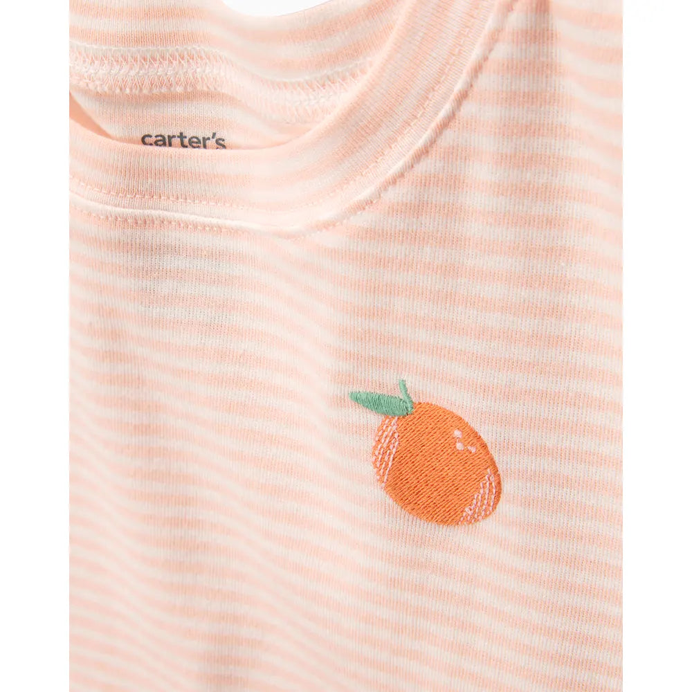 Pyjama 4 pièces orange rayé fille - Coton