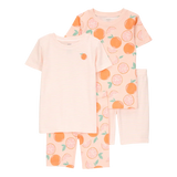 Pyjama 4 pièces orange rayé fille - Coton