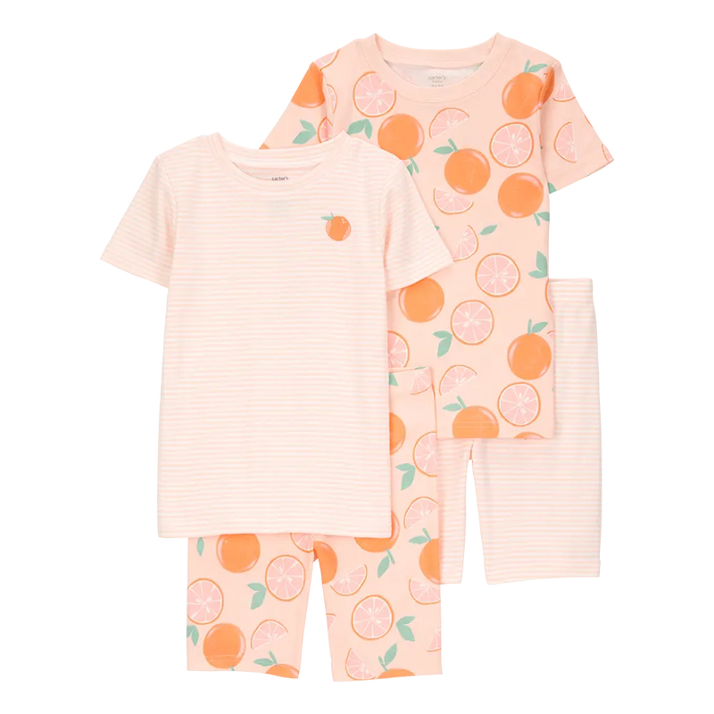 Pyjama 4 Pièces Rayé Fille Carter's - Orange