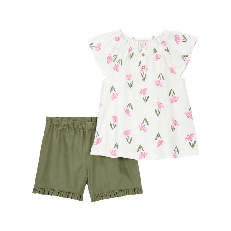 Haut Fleuri & Short Fille Carter's - Vert