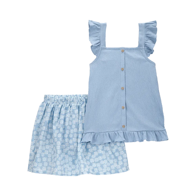 Débardeur & Jupe-short Fille Carter's - Floral Bleu Ciel