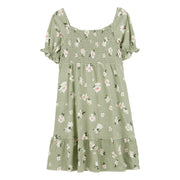 Robe florale smockée pour fille - Vert