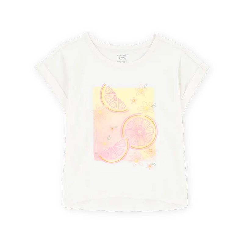 T-shirt Manches Courtes Fille Carter's - Ivoire Citron