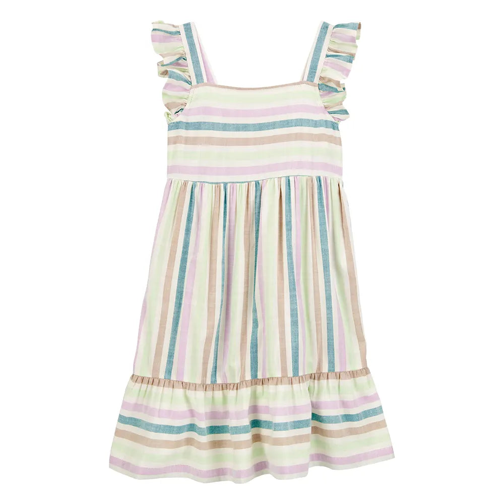 Robe rayée à manches papillon fille