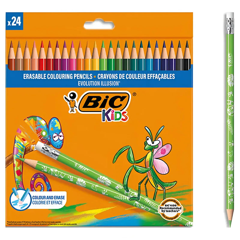 Bic Kids Evolution Illusion Boîte de 24 Crayons de Couleur Effaçables