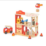 VIGA Toys Caserne de Pompiers en Bois avec Accessoires - 3A+