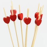 Lot de 100 Brochettes en Bois - Coeurs Rouge