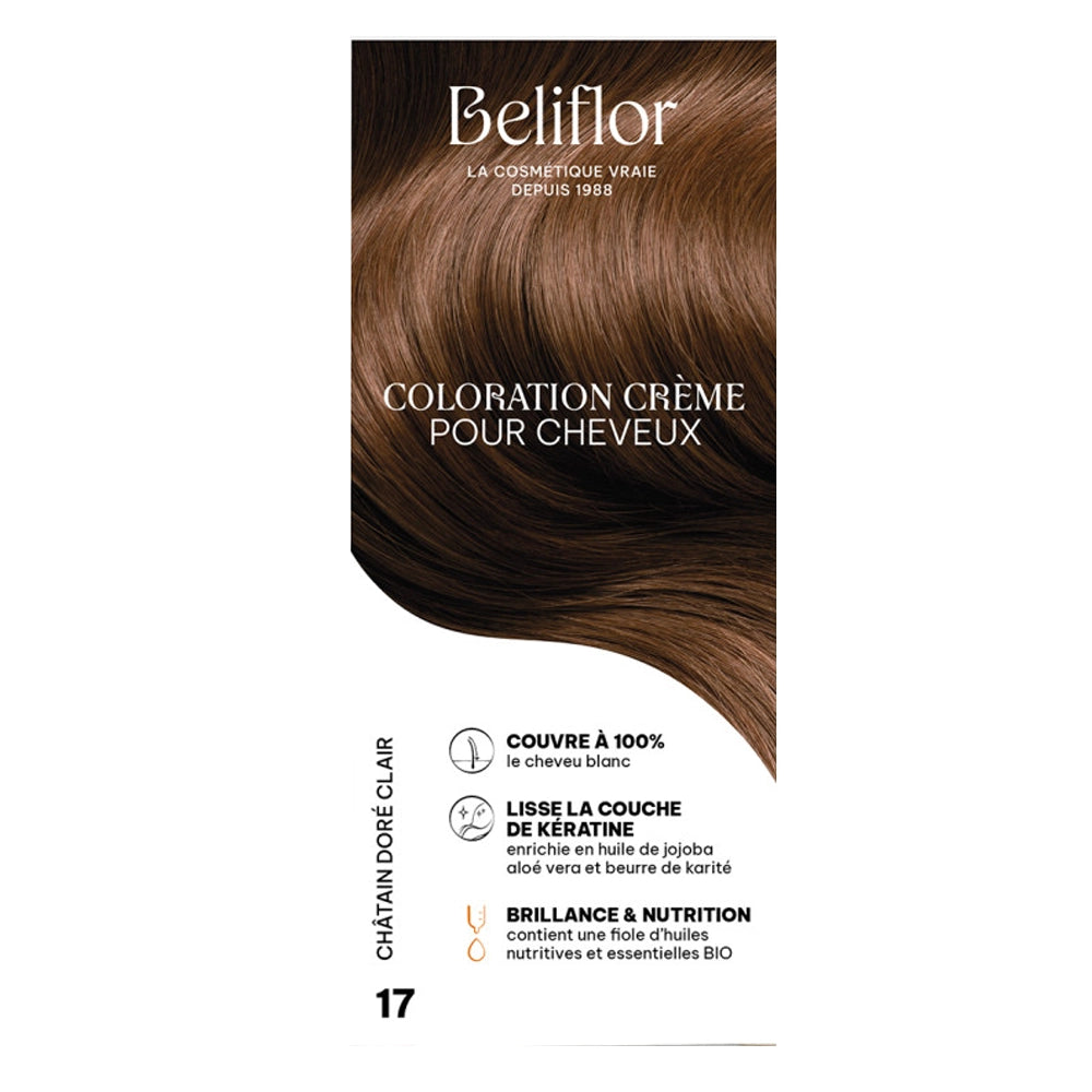 Beliflor Unidose Coloration Crème pour Cheveux 120ml -  N° 17 Châtain Doré Clair