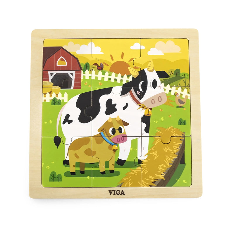 Viga Toys Puzzle en Bois 9 Pièces 18M+ - Vache