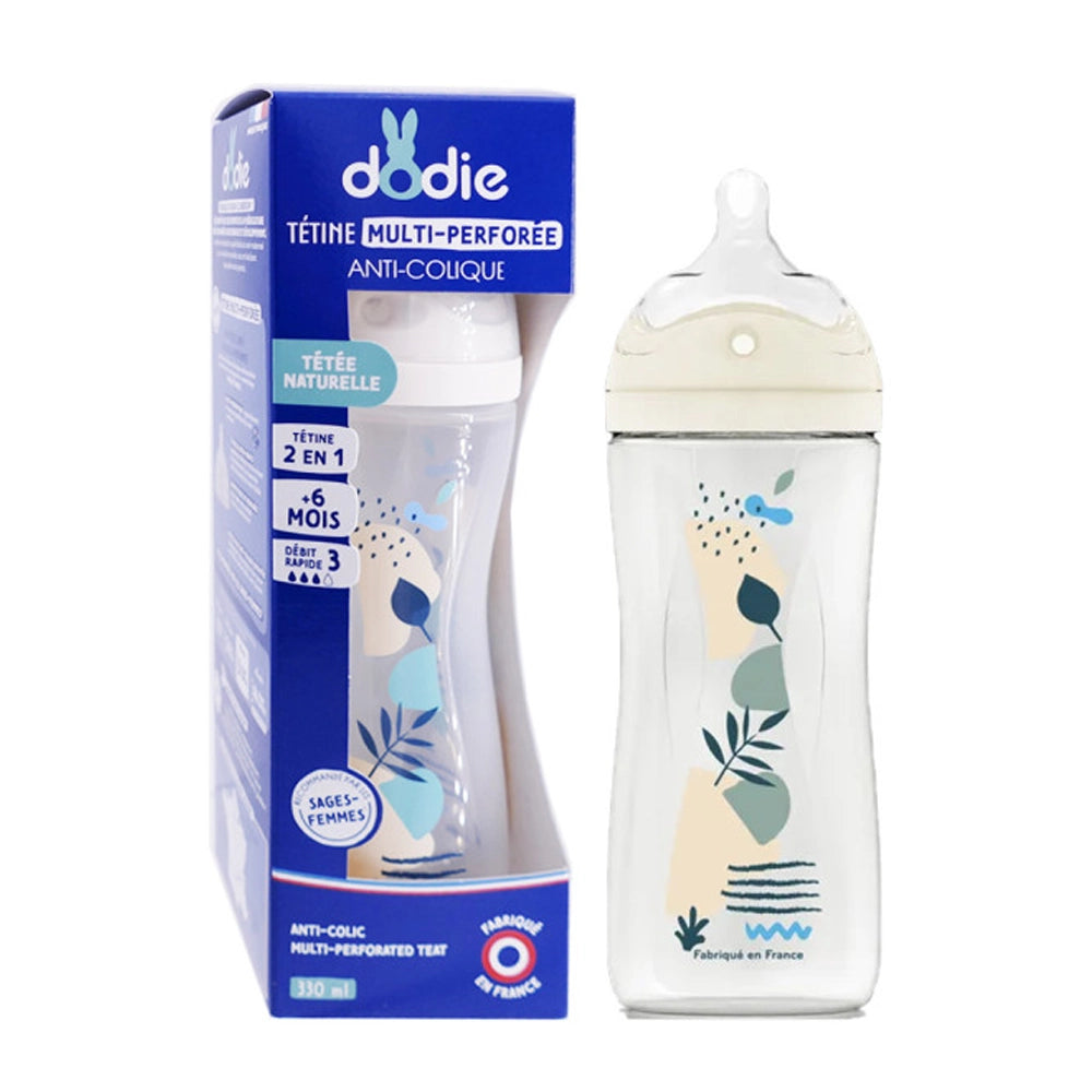 Biberon Multi Perforé Dodie 330ML Bleu avec Tétine Biomimétisme