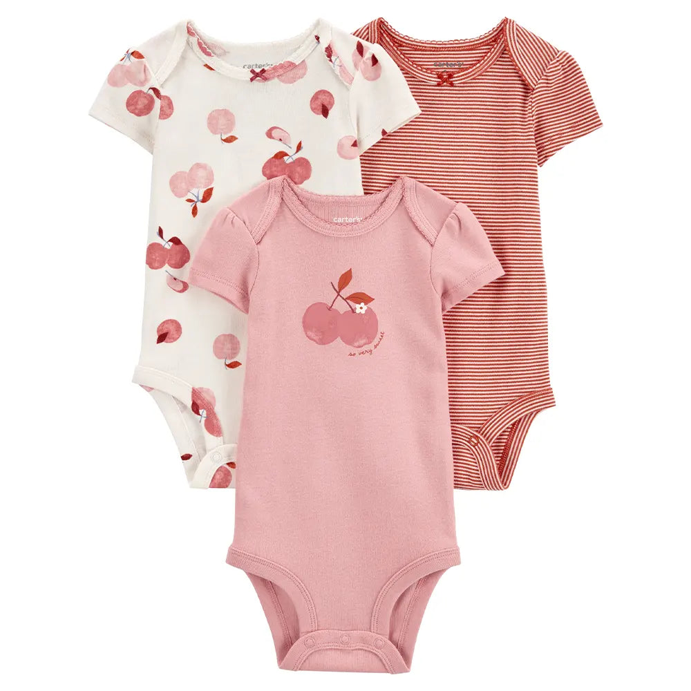 Lot de 3 Bodies à Manches Courtes Carter's - Pomme Rose