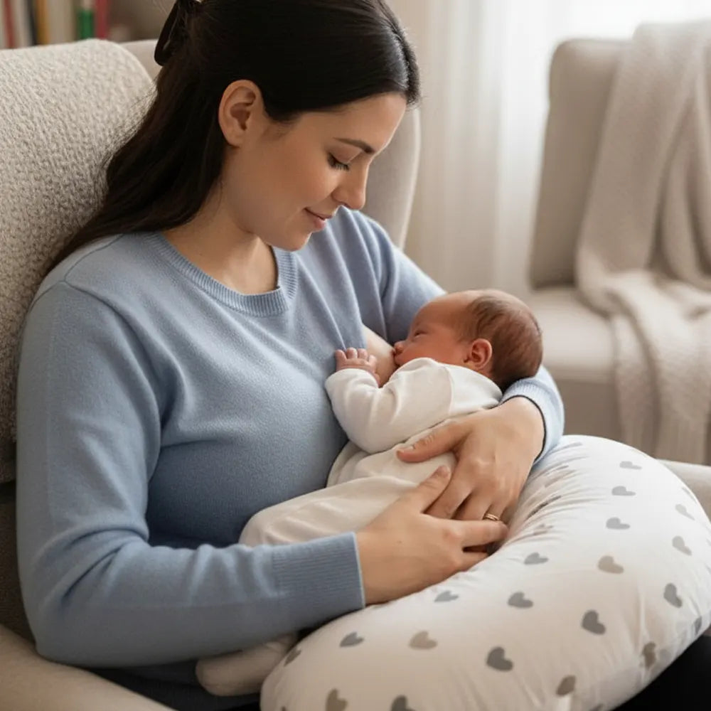 BébéYo Coussin d'Allaitement - Gris Cœurs