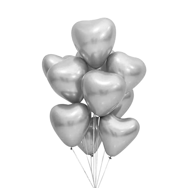 Lot de 50 Ballons Cœur Chromés Argentés - 30cm
