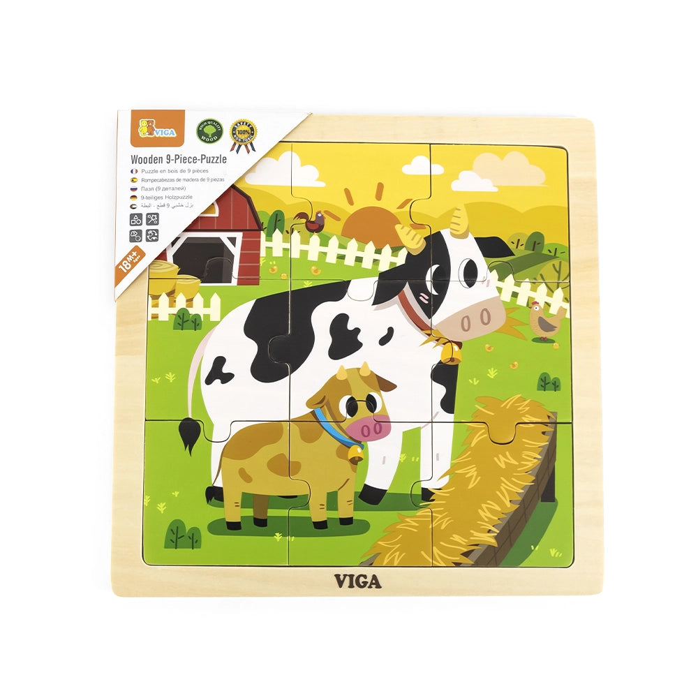 Viga Toys Puzzle en Bois 9 Pièces 18M+ - Vache