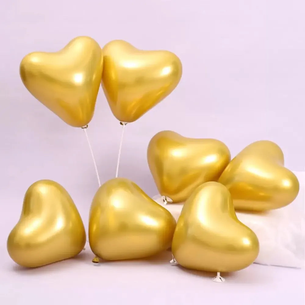 Lot de 50 Ballons Cœur Chromés Dorés - 30cm