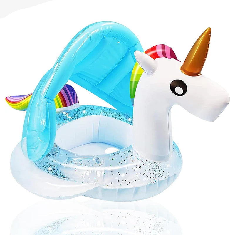 Bouée Siège Bébé avec Auvent et Paillettes - Licorne