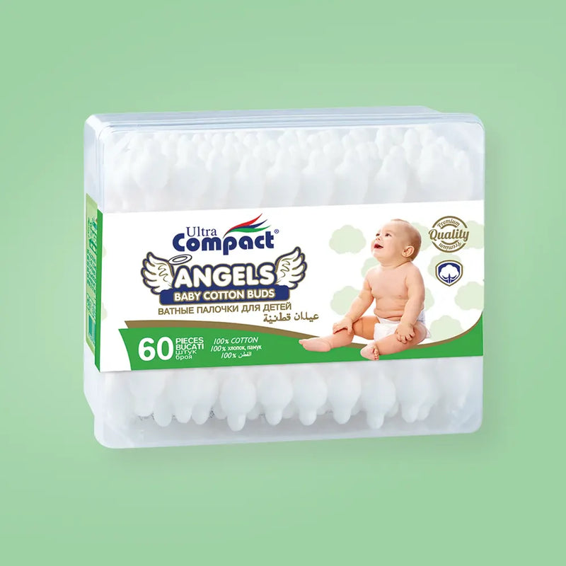Ultra Compact Bâtonnets de Coton pour Bébé – 60 pièces