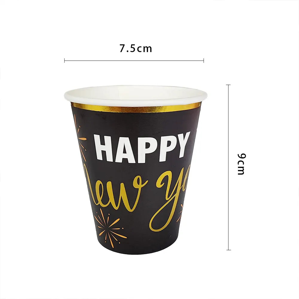 Lot de 8 gobelets papier Happy New Year doré et noir - vue 4
