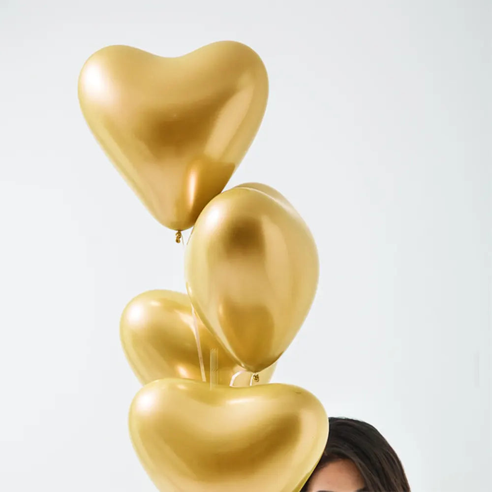 Lot de 50 Ballons Cœur Chromés Dorés - 30cm