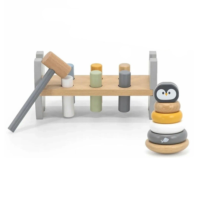 Viga Toys PolarB Set de 2 Jouets à Marteler & Anneaux à Empiler 12M+ – Pingouin