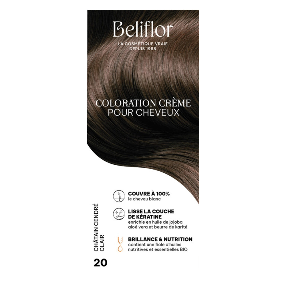 Beliflor Unidose Coloration Crème pour Cheveux 120ml -  N° 20 Châtain Cendré Clair