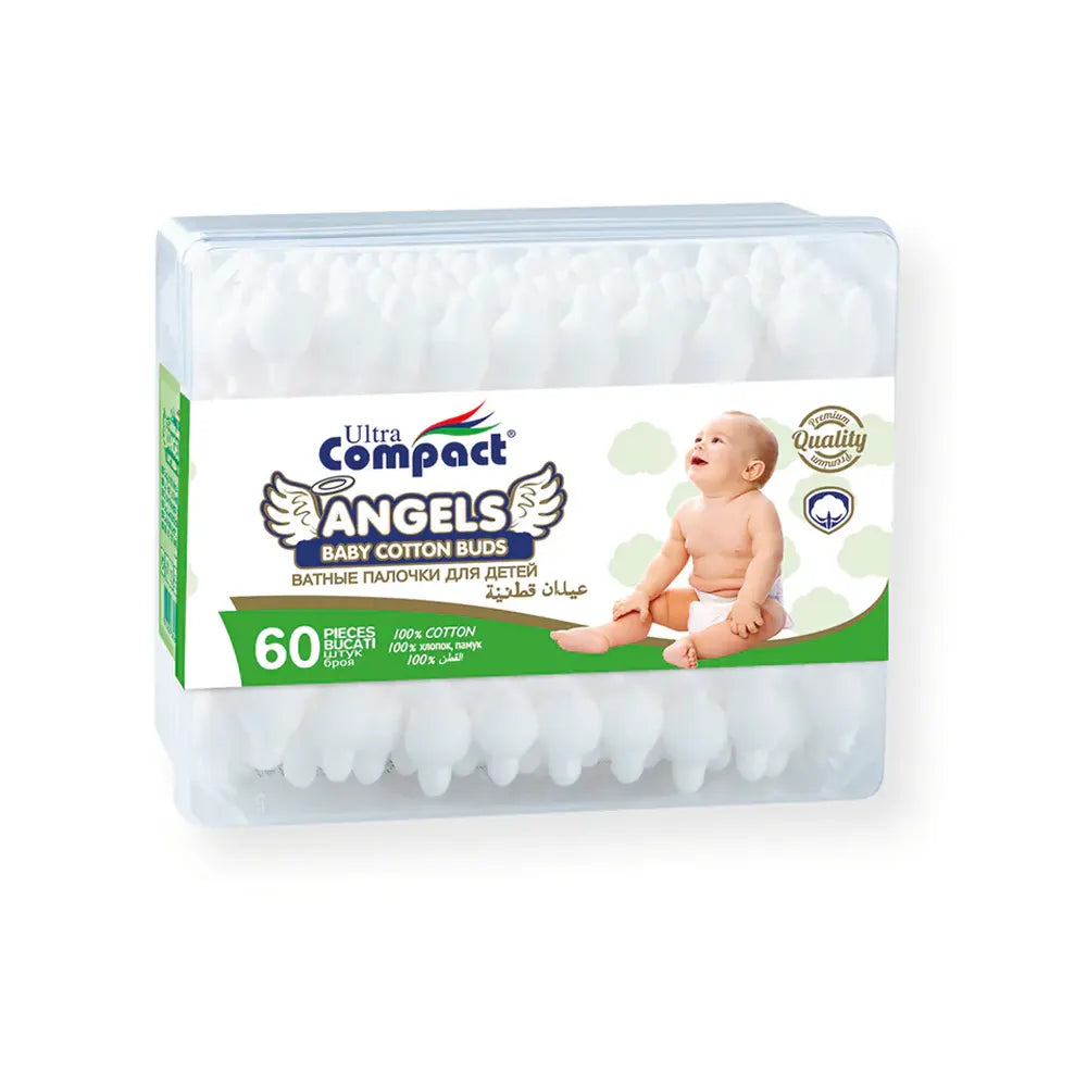 Ultra Compact Bâtonnets de Coton pour Bébé – 60 pièces