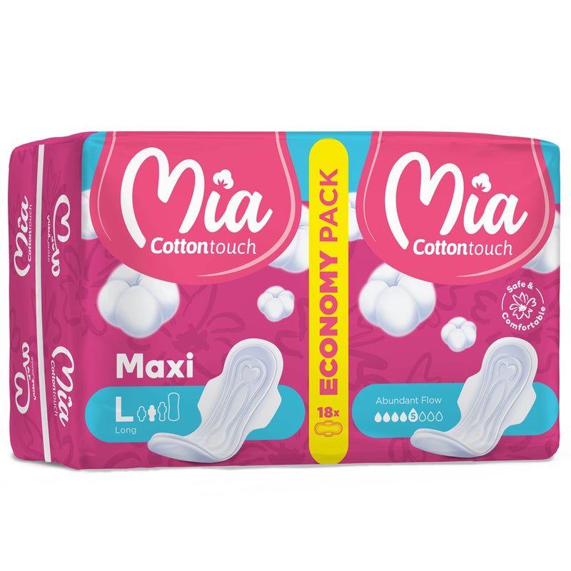 Mia Cotton Touch Serviette Hygiénique Maxi Long - Economy Pack 18 Unités