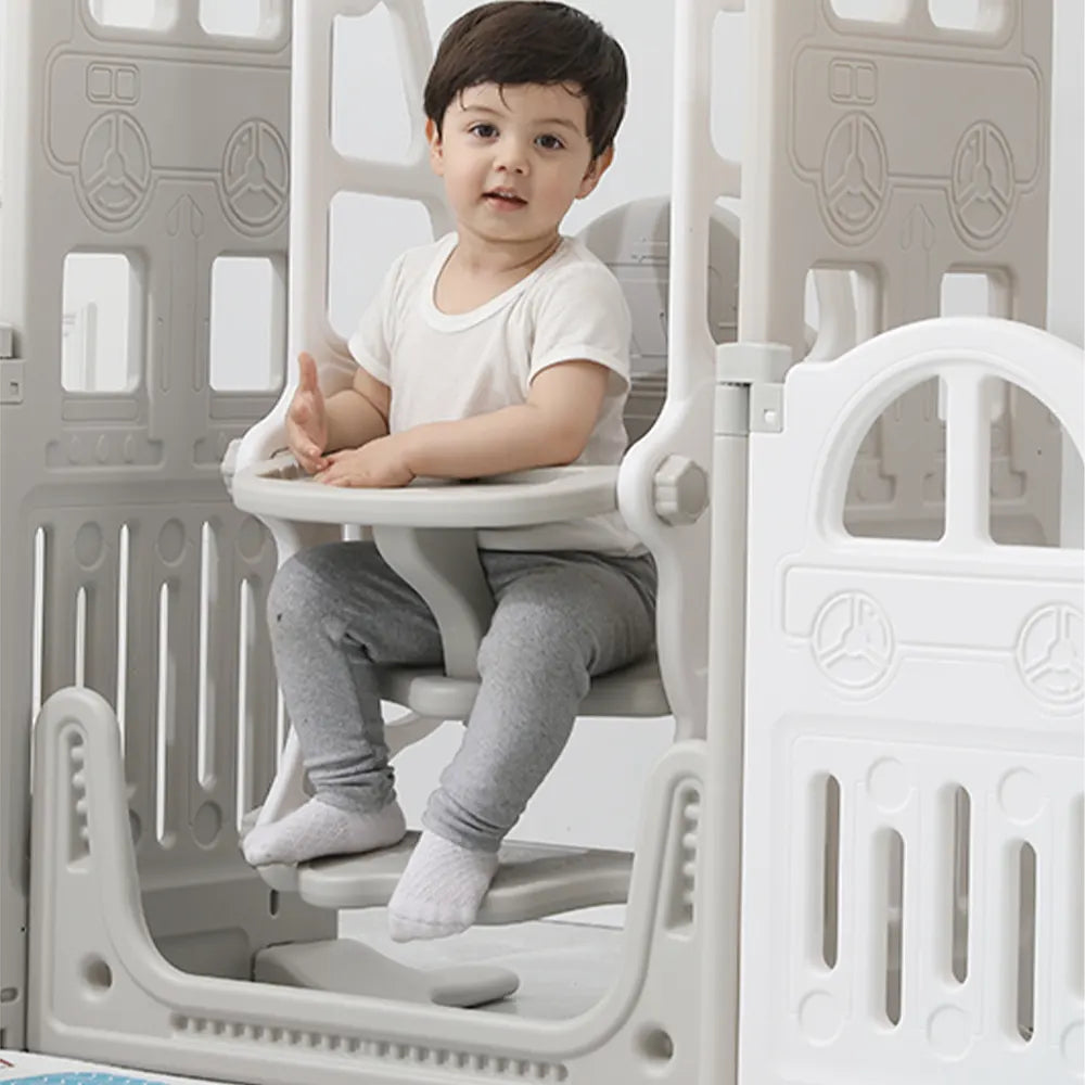 Parque plegable (151x188cm) + Tobogán + Columpio + Tapete - Coche gris
