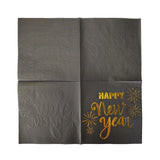 Lot de 16 serviettes papier Happy New Year doré et noir - vue 3