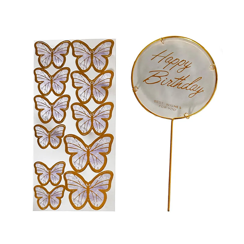 Cake Topper Happy Birthday avec Papillons