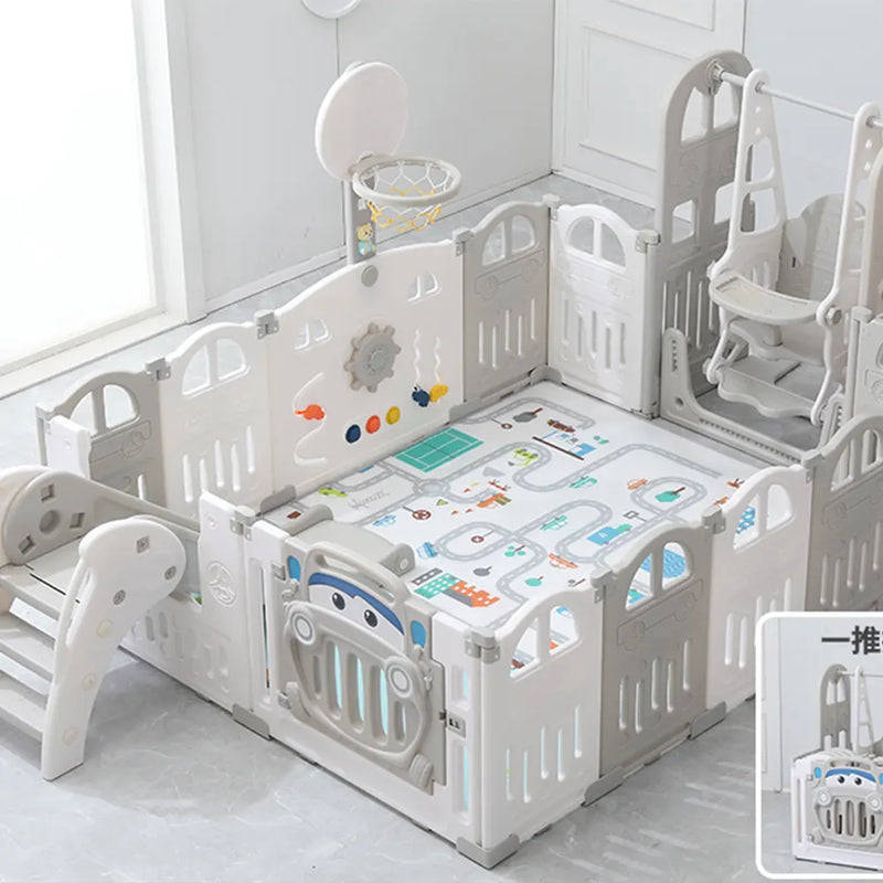 Parc Pliable (151x188cm) + Toboggan + Balançoire + Tapis - Voiture Gris