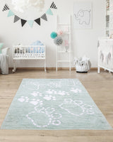 Tapis Rectangulaire Pattes 100% Bio 60x110 cm Un Amour de Tapis - Vert Eau & Blanc