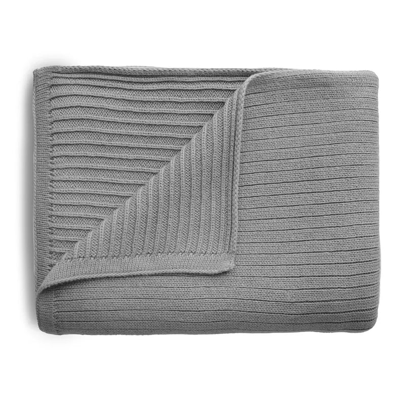 Mushie Couverture Tricotée Côtelée - Gris Mélangé
