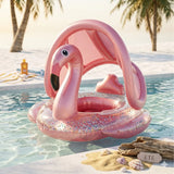 Bouée Siège Bébé avec Auvent et Paillettes - Flamant Rose
