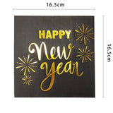Lot de 16 serviettes papier Happy New Year doré et noir - vue 6