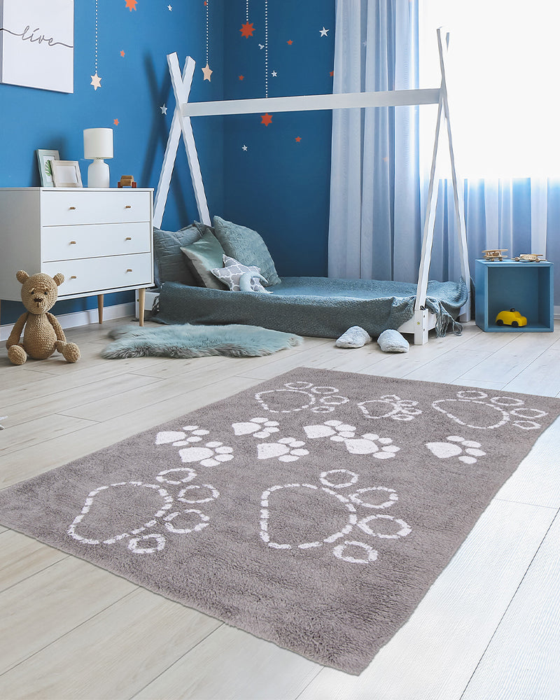 Tapis Pattes 100% Bio Gris & Blanc