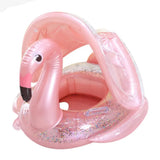 Bouée Siège Bébé avec Auvent et Paillettes - Flamant Rose