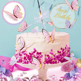 Cake Topper Happy Birthday avec Papillons Décoration Gâteau - Dorée
