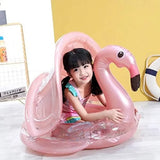 Bouée Siège Bébé avec Auvent et Paillettes - Flamant Rose