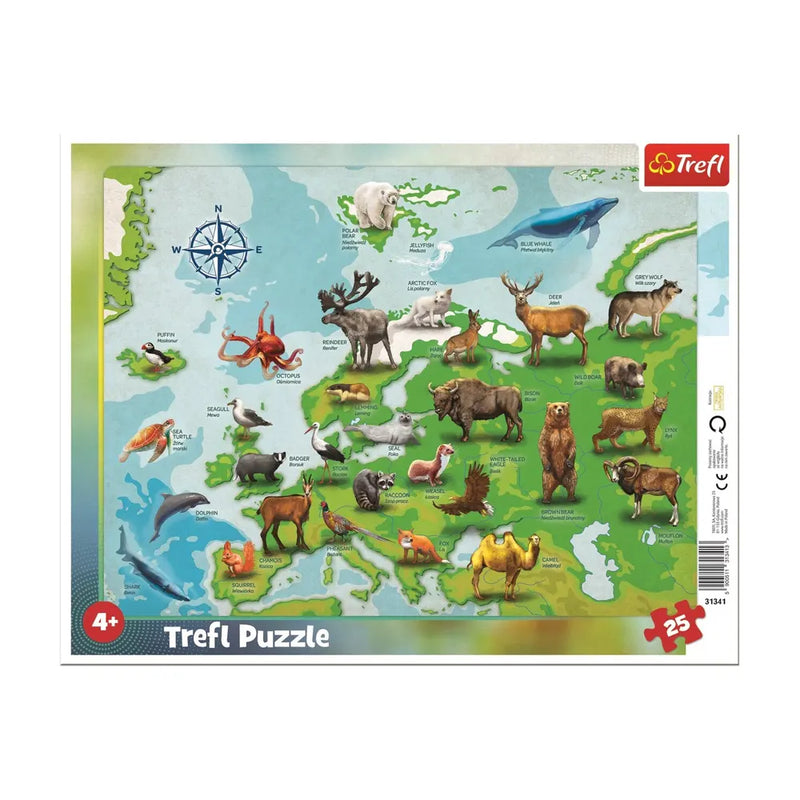 Trefl Puzzle Carte de l'Europe et Ses Animaux 25 Pièces - 4A+