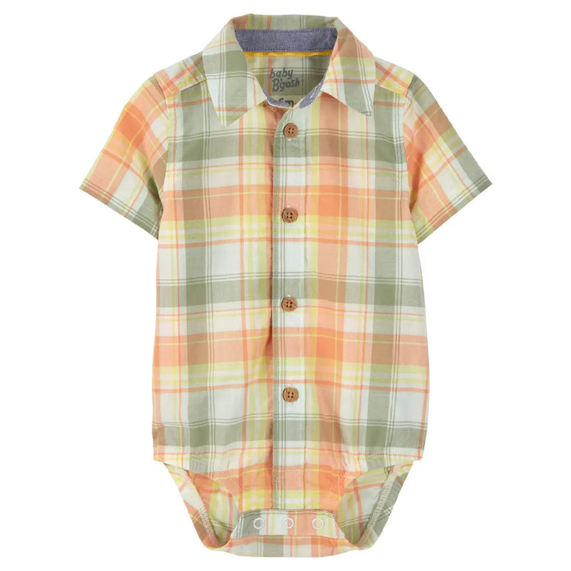 OshKosh Button-Front Plaid Bodysuit - Orange & Green