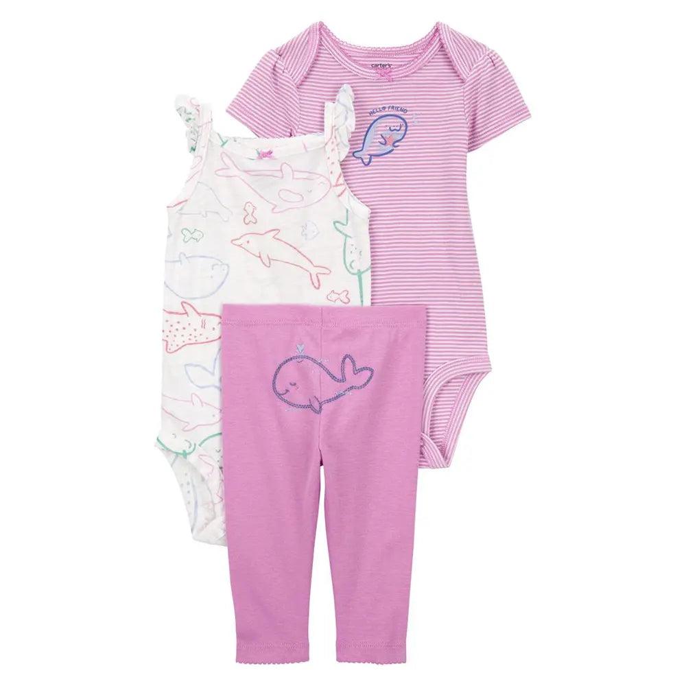 Ensemble de 3 Pièces Carter's - Baleine Violet & Blanc