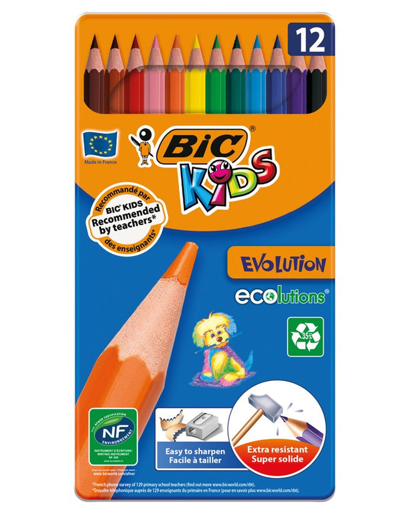 Boîte de 12 Crayon de couleur Bic Kids Evolution Box Metal