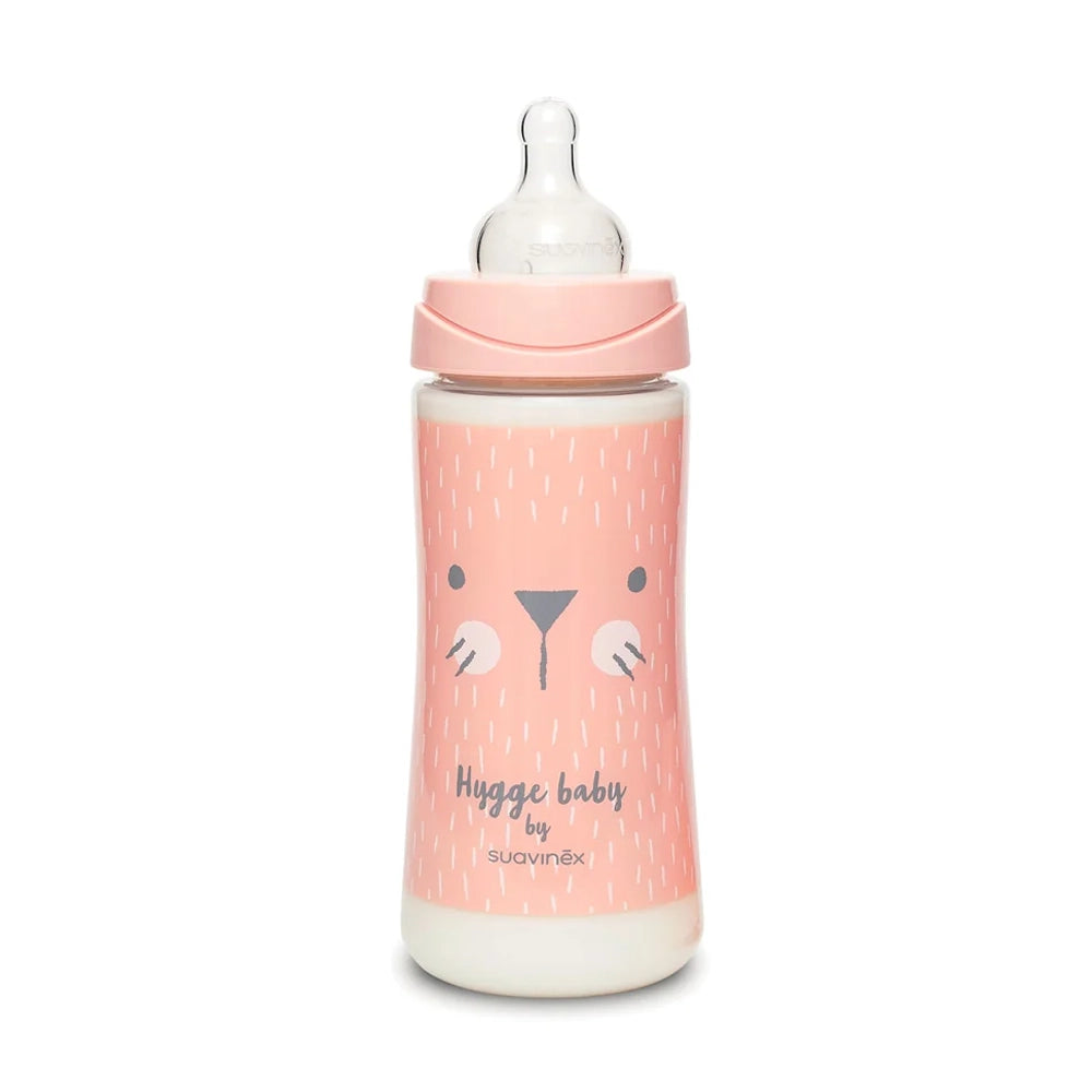 Suavinex Biberon Premium en Polyamide à Col Large 4M+ 360ml - Lapin Rose