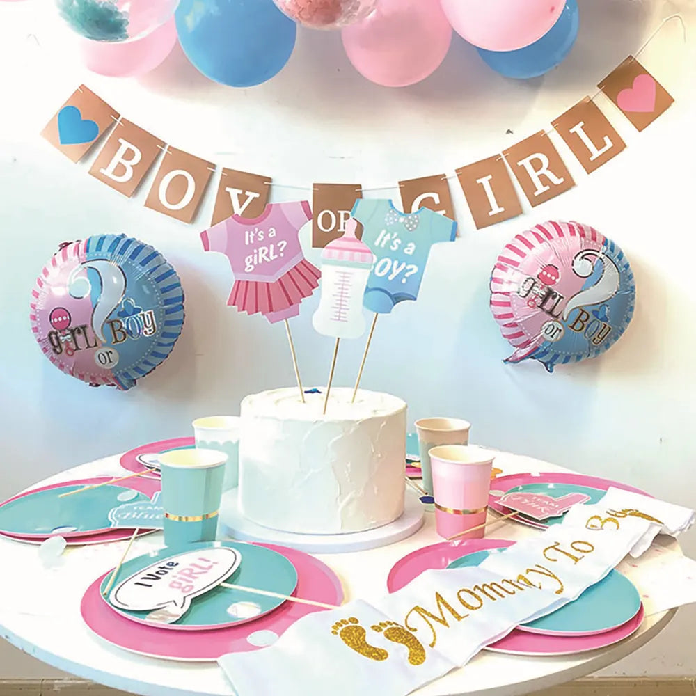 Kit de Décoration Gender Reveal Boy or Girl - Rose & Bleu