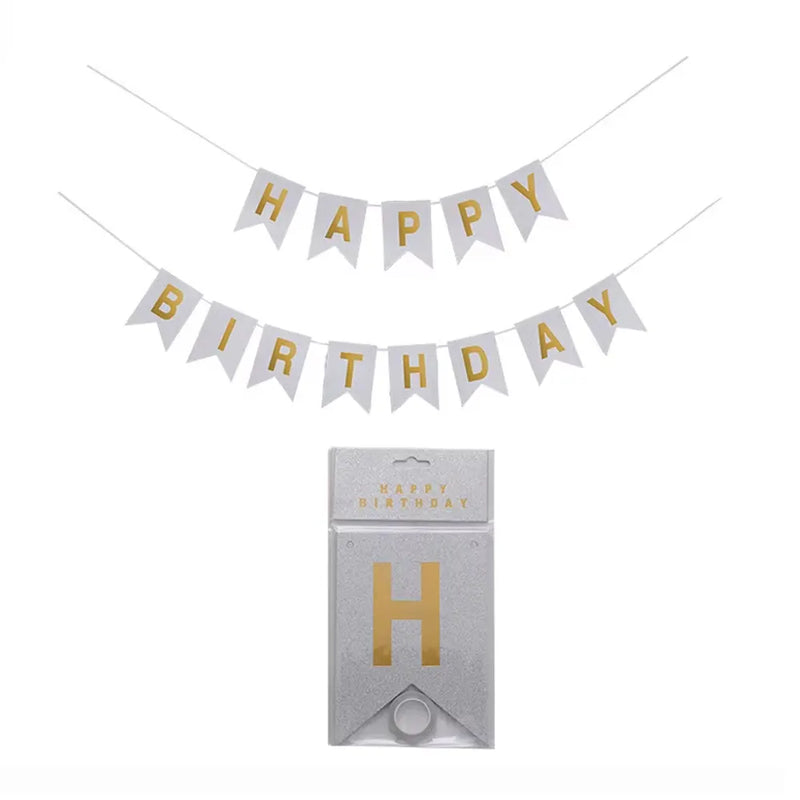 Bannière Happy Birthday - Argenté Glitter