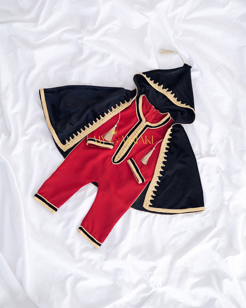 Grenouillère Traditionnelle avec Selham Pour Bébé 1-24M - Noir & Rouge