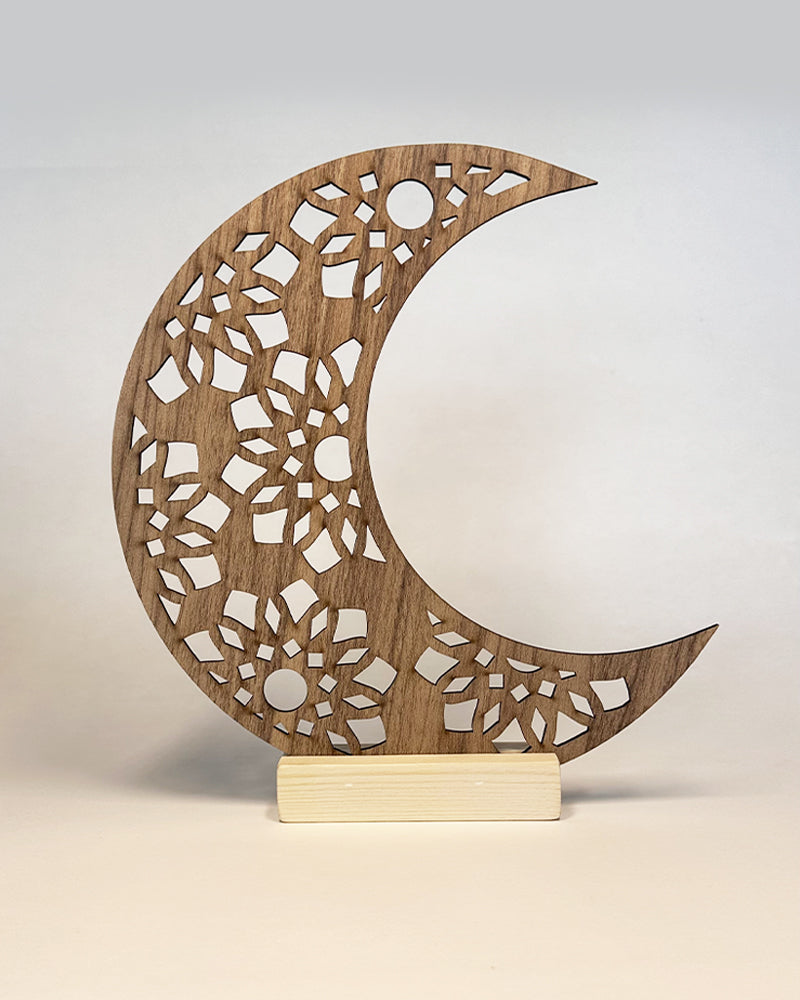 Wlidaty Home Décoration Lune Ramadan en Bois  - Marron